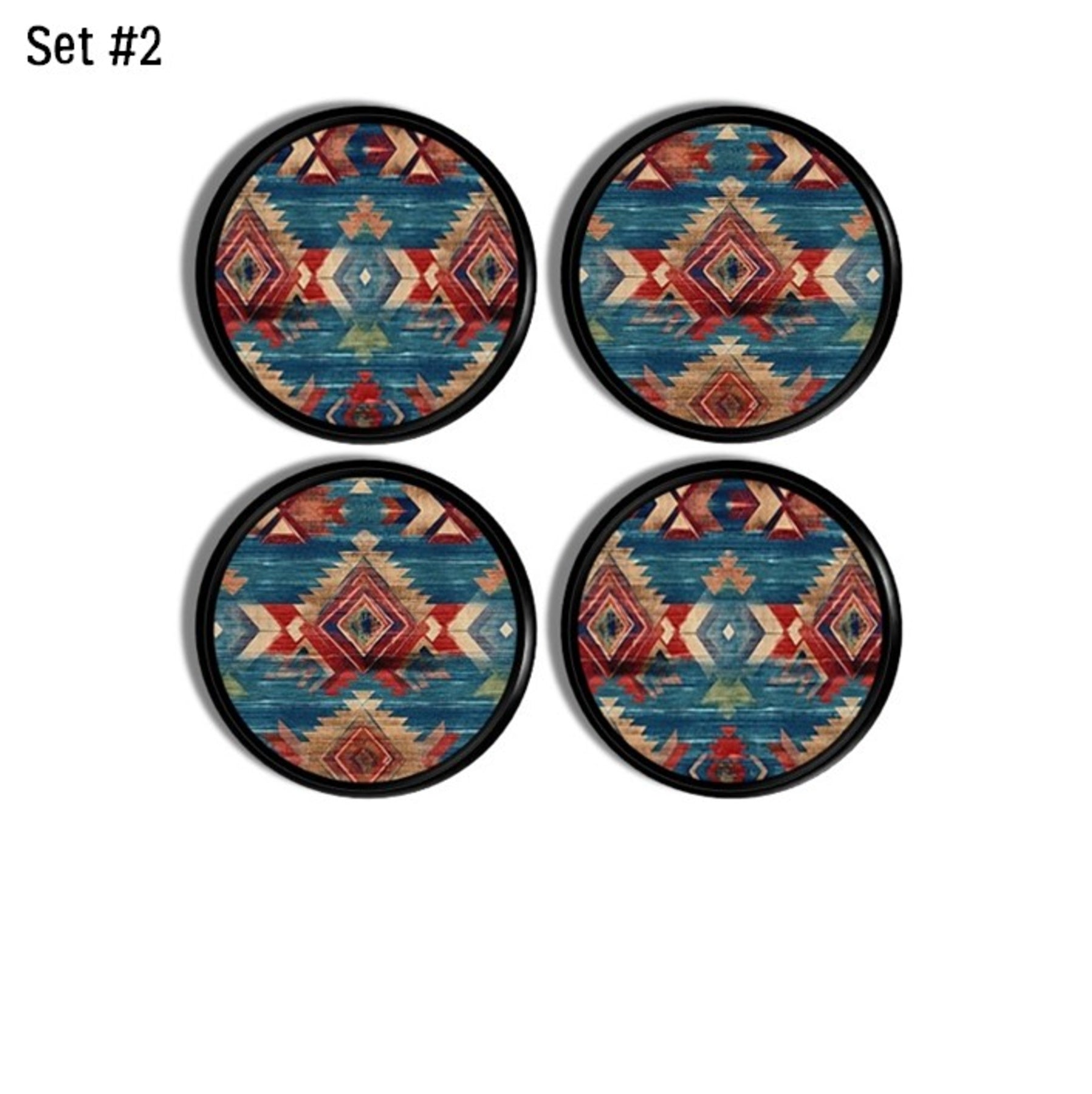 Set of 4 navy blue tribal cabinet knob with geometric Navajo inspired design. Unique decorative hardware.