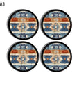 Southwestern style drawer pulls with tribal motifs in turquoise, orange, and navy. Unique boho cabinet knobs.