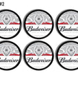 Classic Budweiser beer label cabinet knobs in a 6 piece set with red and white branding.