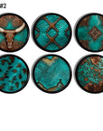 Set of 6 handmade cabinet door knobs in a western cattle ranch theme on black handles.
