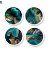 Cabinet knob with flowing teal and gold abstract design inspired by alcohol ink art
