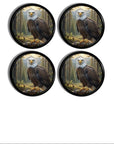 4 Handmade cabinet knobs. Majestic forest‑themed cabinet knobs featuring a bald eagle perched among evergreens with soft morning light, ideal for lodge, Americana, and rustic‑refined décor