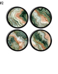 Sage green and peach marbled cabinet knobs with an organic modern, nature‑inspired mineral pattern, perfect for boho, earthy, and contemporary décor styles.