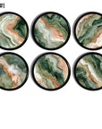 Soft sage, peach, and white mineral‑style marbled pattern with organic swirling lines and a warm, earthy modern look.