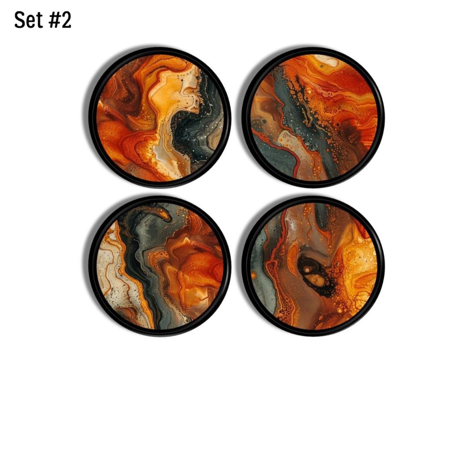 orange dresser knobs Marbled Orange Black Gray Print Cabinet Knob, Abstract Art Drawer Pull Set #2 (4 knobs) / Extra Small