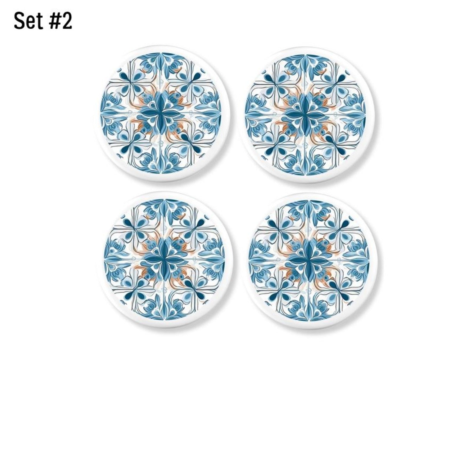 4 Portuguese Azulejos Tile themed furniture drawer pulls. Unique decorative handle hardware for Southwestern decor.