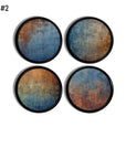 Set of 4 abstract art furniture and cabinet handles. Decorative hardware in a grungy, distressed rusted navy blue peeling paint theme. Made on black handle hardware.