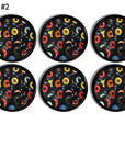 6 Rock n roll theme cabinet knobs decorated in colorful red, yellow, blue and orange vinyl records. Retro 1950s jukebox style 45s .
