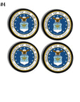 4 Decorative Air Force logo handmade drawer pulls. Knobs in United States Military theme for dresser, cabinet or cupboard door.