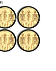 Four anatomical skeleton cabinet knobs with vintage medical diagram artwork on aged parchment backgrounds, suited for apothecary, gothic oddities, medical office, and anatomy‑themed décor.