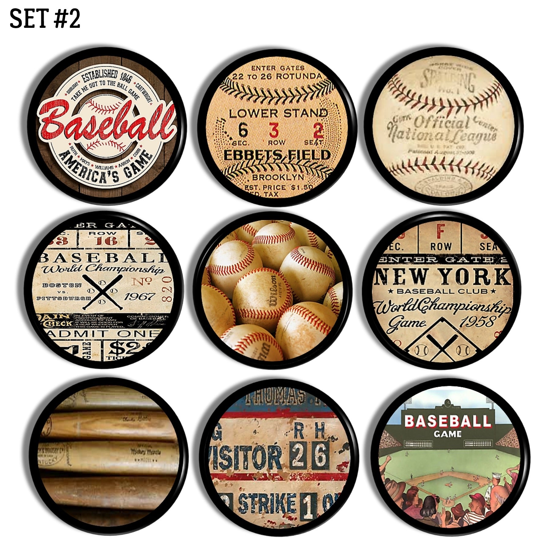 Vintage Baseball Cabinet Knobs Classic Sports Drawer Pulls Set #2 (9 knobs) / Extra Small - 1.25 inch (3.18cm) Vintage Baseball Cabinet Knobs Classic Sports Drawer Pulls Set #2 (9 knobs) / Extra Small - 1.25 inch (3.18cm)