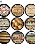 Vintage Baseball gear and game ticket decorative drawer handle set. 9 Knobs for man cave, home office or kid's room furniture.