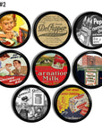 Set of 8 old fashioned theme kitchen cabinet drawer pulls with antique ad's. Products like Wonder Bread, Pepsi Kelloggs, Dr Pepper & Carnation.