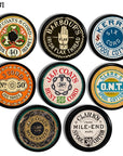 8 piece knob set for furniture, storage bins or peg hooks decorated with vintage sewing thread spool labels.