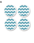 Aqua and white chevron stripe cabinet door knob set. Decorative coastal bathroom drawer pull hardware.