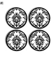 Scrolling black floral damask furniture knobs french quarters style.
