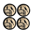 Set of 4 decorative furniture & cabinet knobs with blackbird on a vintage Victorian birdcage on antiqued beige background