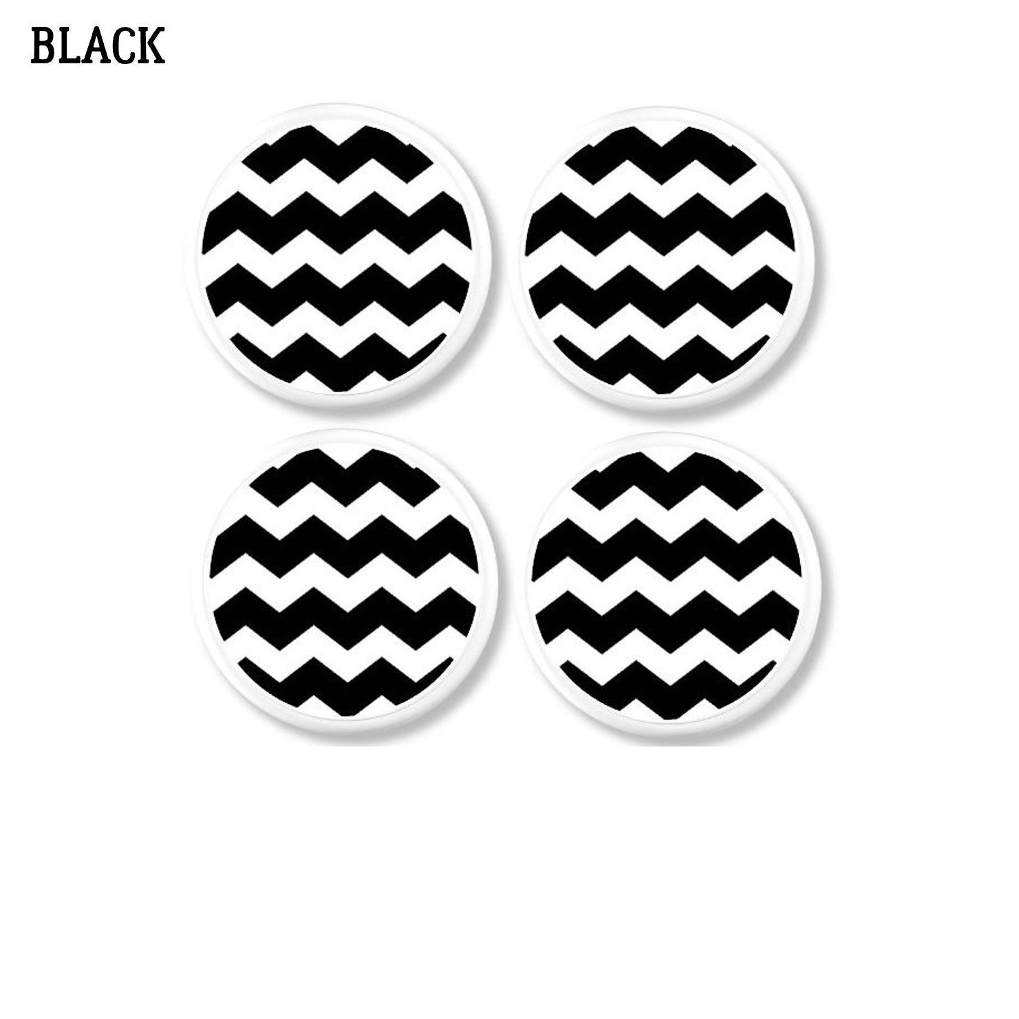 4 Black white contemporary geometric zigzag cabinet knobs. Modern chevron design furniture drawer pull.