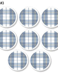 8 cozy flannel look decorative furniture knobs. Hand made farmhouse style drawer pulls in blue and white stripe with hint of yellow.