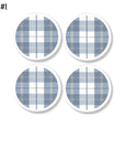 4 decorative cabinet drawer pulls in blue white nautical colored tartan plaid. Coastal dresser knobs.