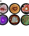 Boho agate‑style cabinet knobs featuring vibrant crystal‑inspired patterns in pink, brown, red, purple, blue, and green tones, perfect for eclectic décor, colorful furniture makeovers, and modern boho spaces.