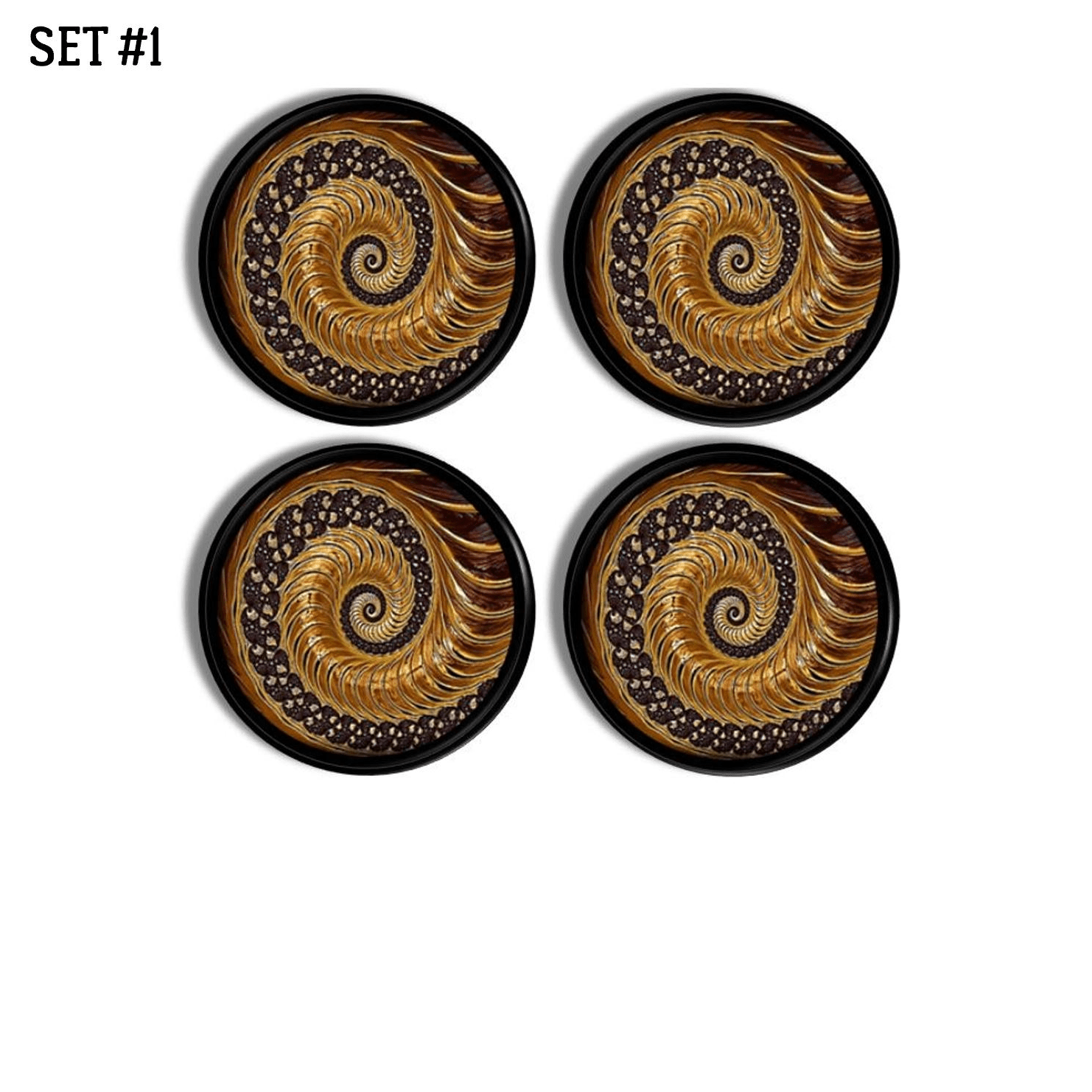 Boho Mandala Spiral Drawer Pulls – Brown Abstract Cabinet Knobs Set #1 (4 knobs) / Extra Small