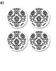 Four French damask wallpaper print cupboard handles. Knobs for door and drawer pulls.
