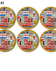 Set of 6 wooden knobs decorated in a variety of vintage car related signs. Old mechanic garage or auto workshop theme.