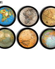 Six handmade world globe themed furniture drawer pulls. Knobs for office cabinets or dresser drawer handles.