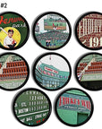 8 handmade vintage Boston baseball furniture knobs for Red Sox fans decorated with Yawkey Way, manual scorebaord, State Street Pavillion.