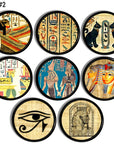 Handmade cabinet knobs in Egyption hieroglyphic art with Pharaoh, cats and symbols.