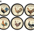 Colorful French Rooster and Chicken Themed Drawer Pulls made on a black base knob for kitchen cabinets, cupboards or drawers