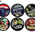 Decorative furniture knobs in classic hollywood horror films. Featuring old movies like King Kong, Creature from the Black Lagoon, Dracula, Frankenstein, Wolf Man.