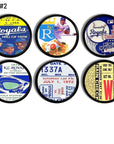 Drawer pull set in vintage Kansas City Royals baseball team collectibles theme. Antique sports bar cabinet door knobs.