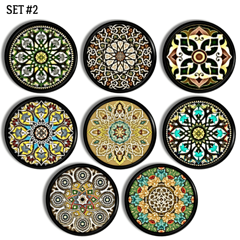 Indie Mandala Cabinet Knobs Boho Kaleidoscope Drawer Pulls (Set of 6 or 8) Set #2 (8 knobs) / Extra Small - 1.25 inch (3.18cm) Indie Mandala Cabinet Knobs Boho Kaleidoscope Drawer Pulls (Set of 6 or 8) Set #2 (8 knobs) / Extra Small - 1.25 inch (3.18cm)