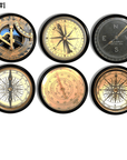 Set of six rustic antique maritime compass rose knobs. Decorative nautical style handmade drawer pulls for furniture.