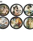 Six coloful handmade bathroom cabinet knobs in a mythical mermaids theme from norse viking siren lore.