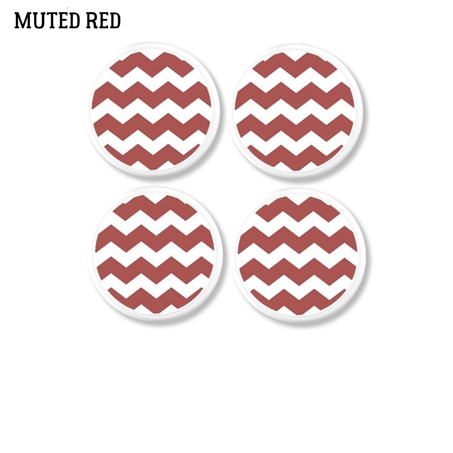 Muted red and white zig zag stripe cabinet drawer pull set. Colorful chevron replacement hardware.