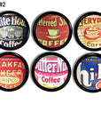 Distressed vintage coffee can drawer pulls for rustic country or industrial farmhouse cabinets, cupbords or furniture hardware.