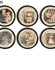 Religious Christmas holiday drawer pulls. Distressed vintage photos of victorian children and Blessed Mother of God.