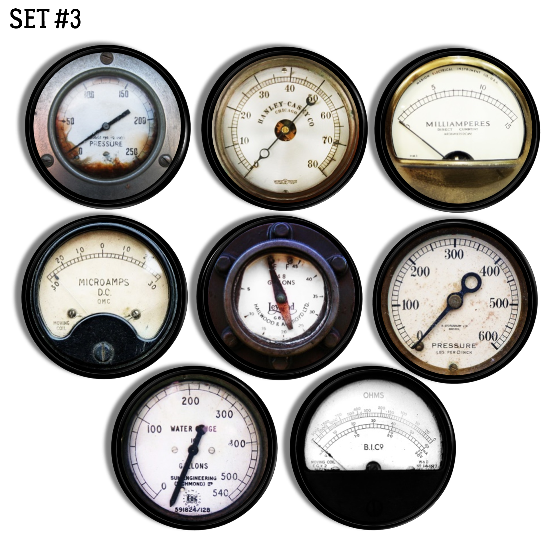 Unique Steam Punk style pressure gauge cupboard door handles