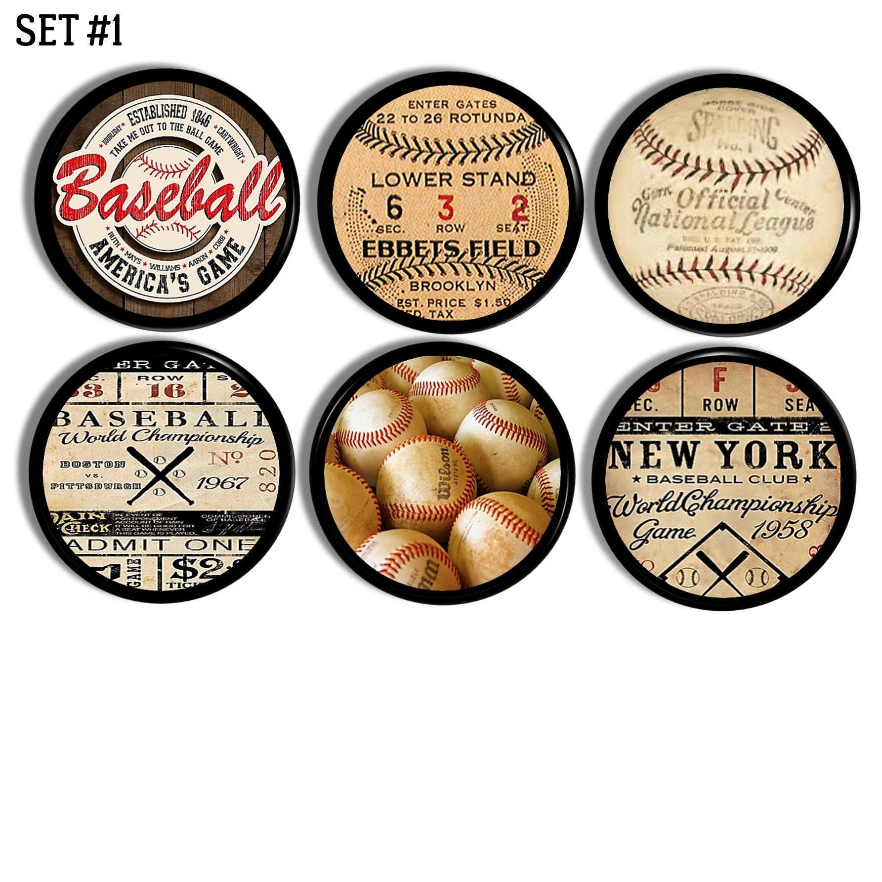 Vintage Baseball Cabinet Knobs – Classic Sports Drawer Pulls Set #1 (6 knobs) / Extra Small Vintage Baseball Cabinet Knobs – Classic Sports Drawer Pulls Set #1 (6 knobs) / Extra Small