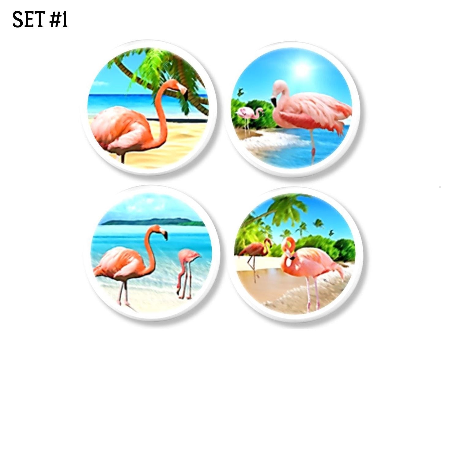 Pink Flamingo Paradise Cabinet Knobs – Coastal Beach Drawer Pulls (Set of 4, 6, or 8)