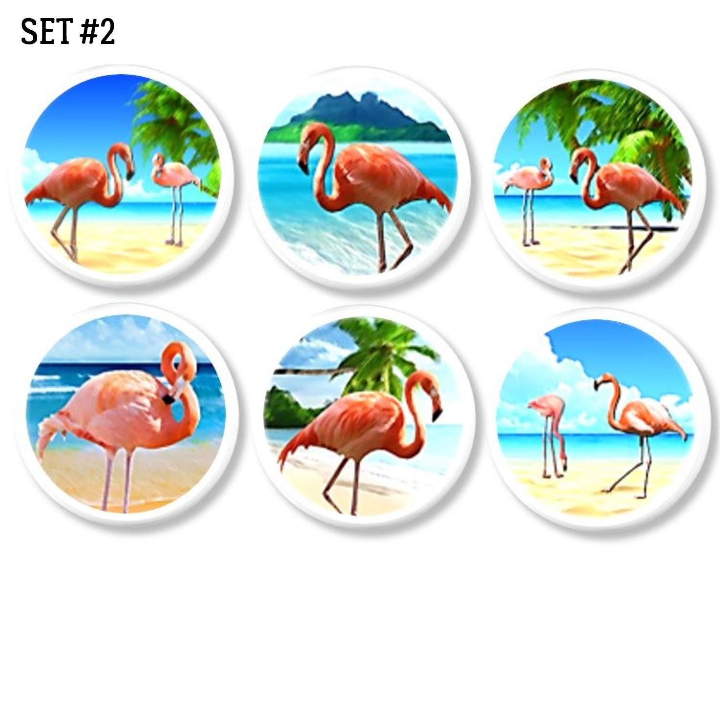 Pink Flamingo Paradise Cabinet Knobs – Coastal Beach Drawer Pulls (Set of 4, 6, or 8)