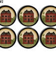 Furniture knobs handmade with Primitive Red salt box housees. Drawer pulls for rustic aged prim country farm  decor.