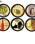 Fun & funky retro beer lovers cabinet knobs. Home Bar hardware with beer signs, beer mugs, beer bottles in a vintage motif.