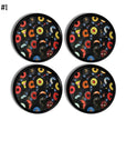 4 handmade cupboard door handle knobs. Decorated in 50s jukebox 45 vinyl records. Unique hardware for fun sock hop or diner decor.