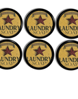 6 knobs with vintage laundry soap red star label in muted gold and red colors. Antique primitive country farm style hardware.