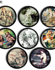 Eight furniture drawer pulls featurning colorful Norse Viking Folklore Sea Siren Mermaid Art.