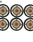 Handmade furniture knob set. Drawer pulls with an ancient sun stone art design for Aztec or Mayan style tribal art decor accent. Black hardware base color.